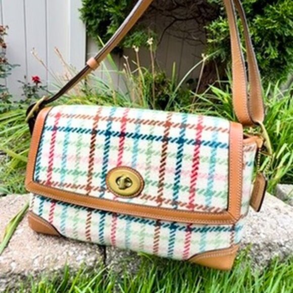 ‼️SOLD‼️Coach Y2K Wool Hampton Tattersall Houndstooth Turnlock Convertible Bag - Picture 5 of 11